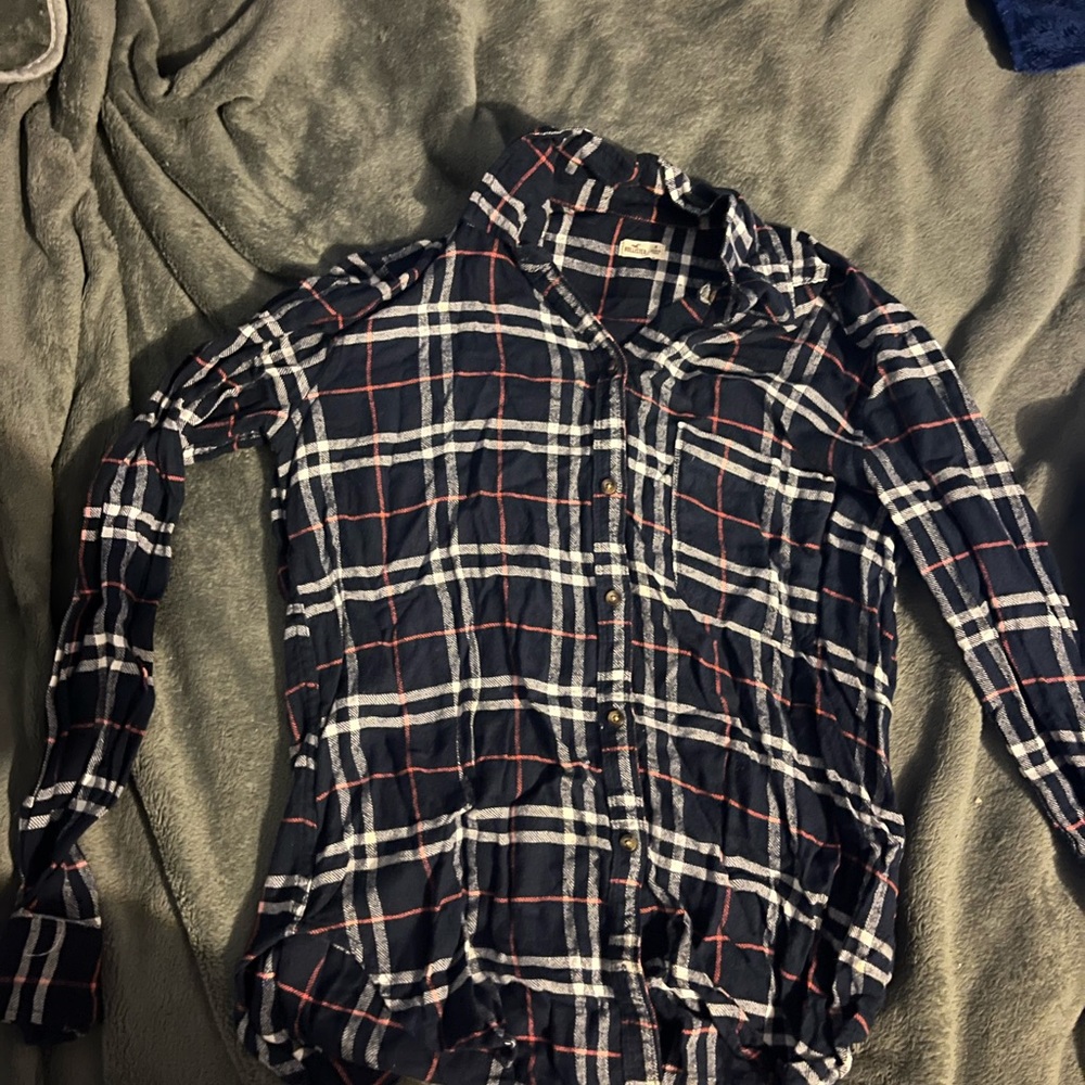 Hollister Navy and Red Checkered Flannel